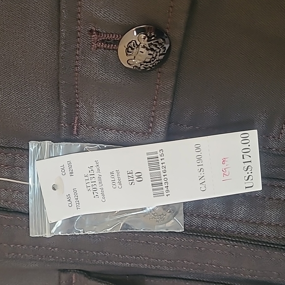 White House Black Market Fitted Coated Utility Jacket. Very dark reddish-brown. - Picture 10 of 12